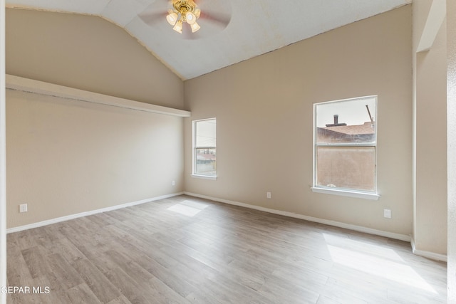 10892 Reef Sands Dr, El Paso, TX 79924 - empty room with baseboards, lofted ceiling, wood finished floors, and ceiling fan