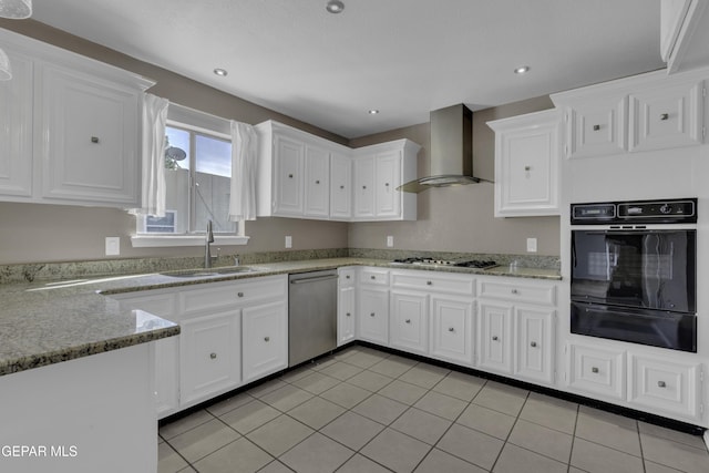 4945 Vista Grande Cir, El Paso, TX 79922 - kitchen featuring white cabinetry, a warming drawer, a sink, appliances with stainless steel finishes, and wall chimney exhaust hood