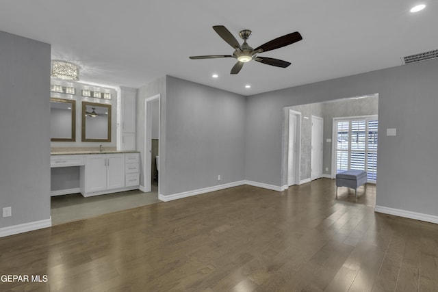 4945 Vista Grande Cir, El Paso, TX 79922 - interior space with a ceiling fan, dark wood-style floors, baseboards, and visible vents