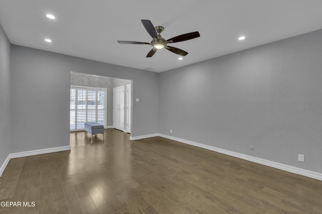 4945 Vista Grande Cir, El Paso, TX 79922 - empty room featuring dark wood finished floors, baseboards, ceiling fan, and recessed lighting