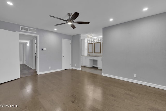 4945 Vista Grande Cir, El Paso, TX 79922 - unfurnished living room featuring recessed lighting, baseboards, visible vents, ceiling fan, and wood finished floors