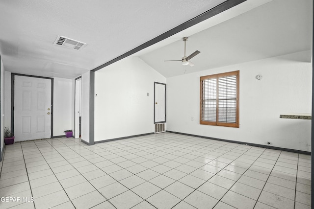 9005 Electra Dr, Canutillo, TX 79835 - unfurnished room with visible vents, baseboards, vaulted ceiling, and ceiling fan