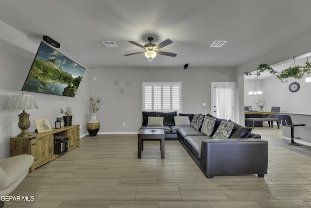 221 Ilchester Way, El Paso, TX 79928 - living room with a ceiling fan, baseboards, and visible vents