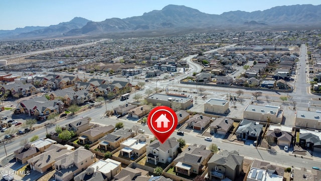 aerial view featuring a residential view and a mountain view