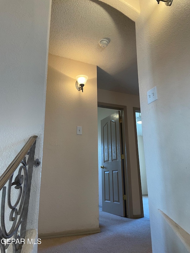 hallway with a textured wall and carpet