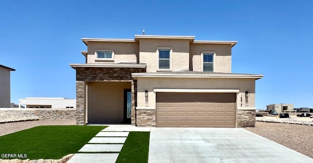 14617 Tierra Nectar Ave, El Paso, TX 79938 - prairie-style house with a garage, stucco siding, stone siding, and concrete driveway