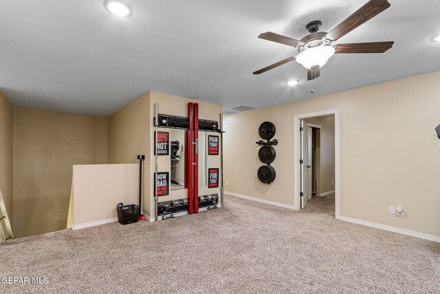 14717 Tierra Escape Ave, El Paso, TX 79938 - workout area with ceiling fan, carpet, baseboards, and recessed lighting