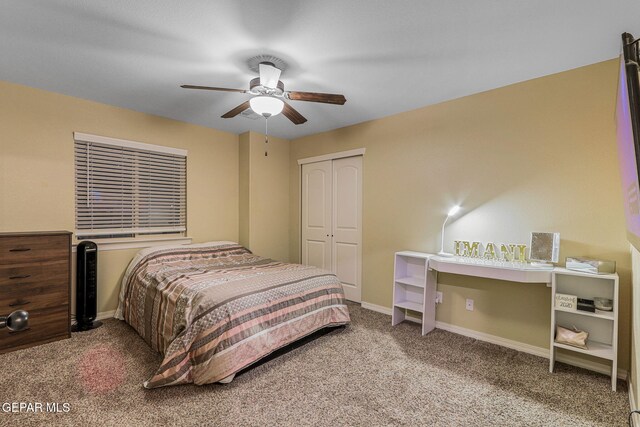 14717 Tierra Escape Ave, El Paso, TX 79938 - bedroom with carpet floors, baseboards, a closet, and a ceiling fan