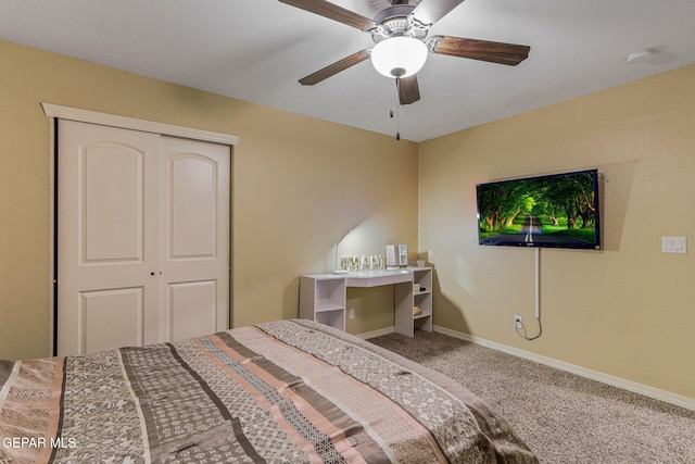 14717 Tierra Escape Ave, El Paso, TX 79938 - bedroom featuring carpet floors, a closet, a ceiling fan, and baseboards