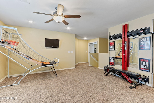 14717 Tierra Escape Ave, El Paso, TX 79938 - workout area with carpet, ceiling fan, baseboards, and recessed lighting