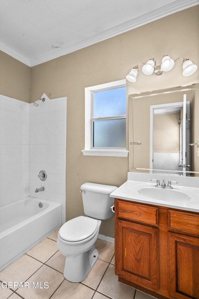 2987 Tierra Limon Dr, El Paso, TX 79938 - full bath with tile patterned flooring, vanity, toilet, crown molding, and shower / tub combination