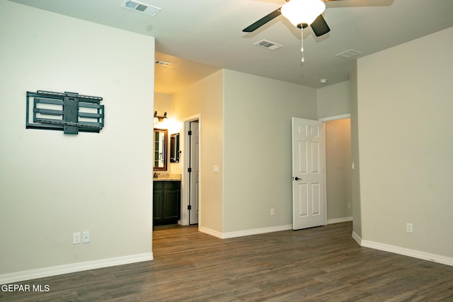 756 Jalynn Grace, Canutillo, TX 79835 - unfurnished bedroom featuring dark wood-style floors, ensuite bath, and ceiling fan