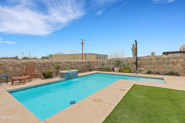 view of swimming pool featuring a fenced backyard and a fenced in pool