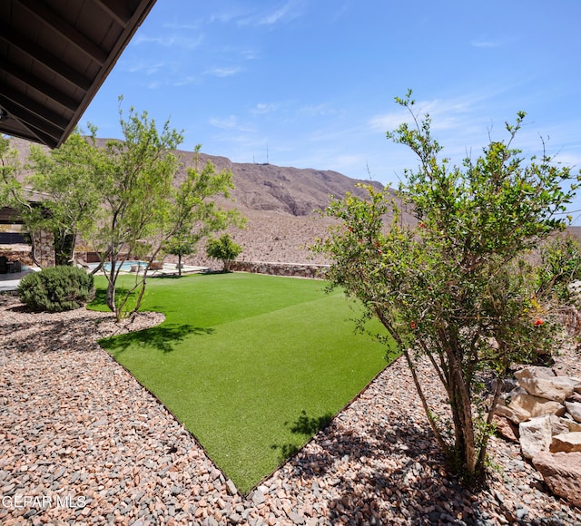 view of yard featuring a mountain view