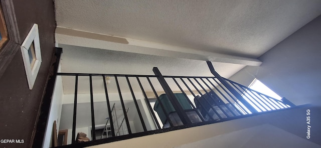 details with a textured ceiling