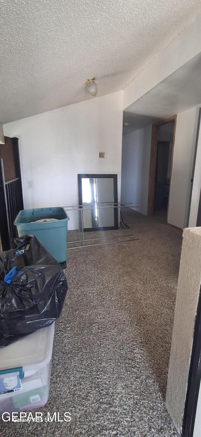 interior space with speckled floor and a textured ceiling