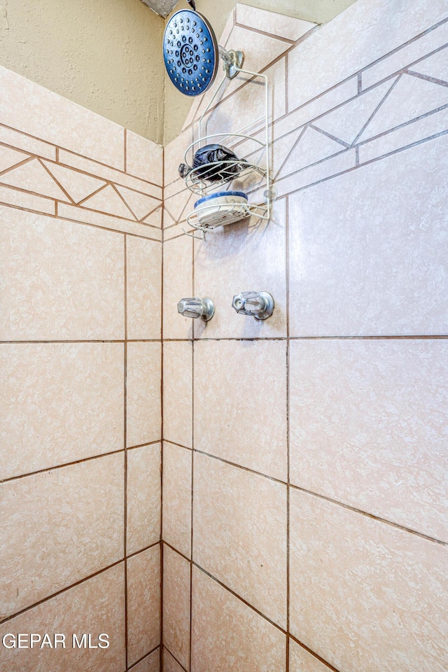 details with a tile shower