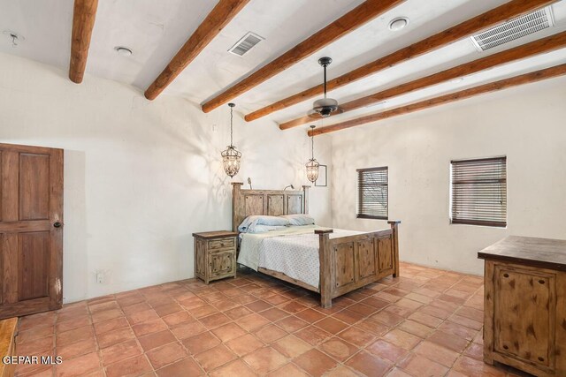 32 Cielo Dorado Dr, Anthony, NM 88021 - bedroom featuring visible vents and beam ceiling