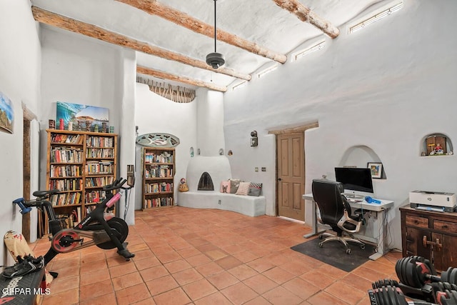 32 Cielo Dorado Dr, Anthony, NM 88021 - office area with tile patterned flooring, visible vents, and a high ceiling