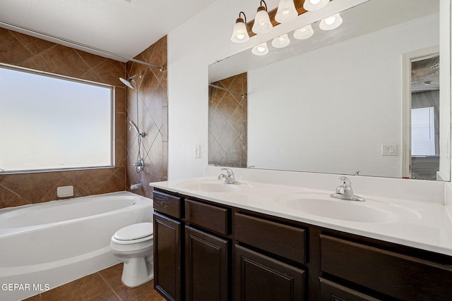 12729 Raul Mendiola Ln, El Paso, TX 79938 - bathroom with toilet, tile patterned flooring, double vanity, and  shower combination