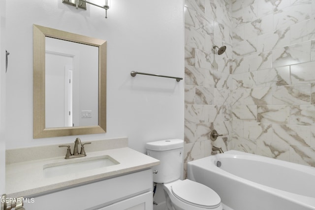 full bath featuring toilet, vanity, and bathtub / shower combination