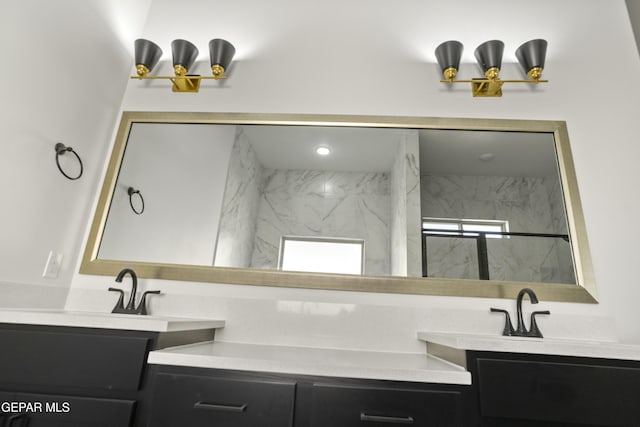 813 Durham Way, Horizon City, TX 79928 - bathroom with vanity and a marble finish shower