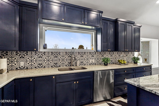 701 La Cruz Dr, El Paso, TX 79902 - kitchen featuring a sink, decorative backsplash, dishwasher, and light stone countertops