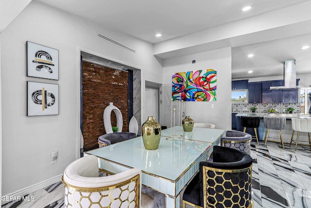 701 La Cruz Dr, El Paso, TX 79902 - dining area featuring baseboards, recessed lighting, and marble finish floor