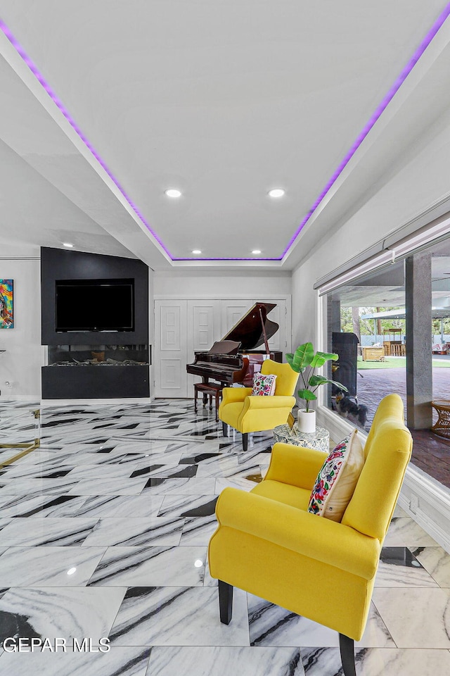 701 La Cruz Dr, El Paso, TX 79902 - living room featuring marble finish floor and recessed lighting