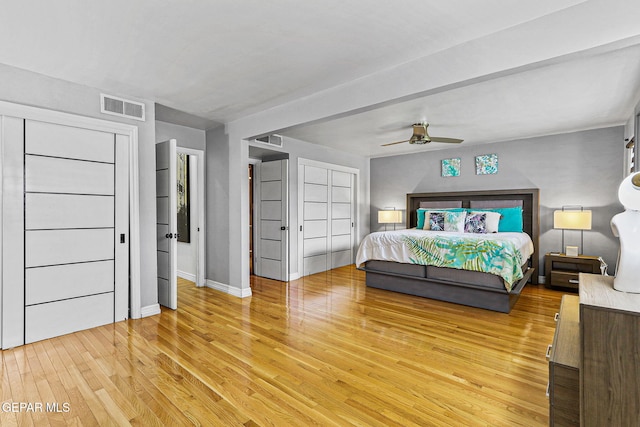 701 La Cruz Dr, El Paso, TX 79902 - bedroom featuring light wood-style floors, ceiling fan, baseboards, and visible vents