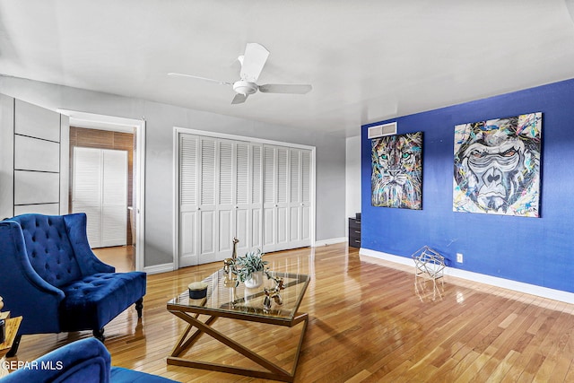 701 La Cruz Dr, El Paso, TX 79902 - sitting room featuring ceiling fan, baseboards, visible vents, and hardwood / wood-style flooring