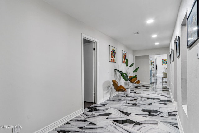 701 La Cruz Dr, El Paso, TX 79902 - corridor with visible vents, baseboards, recessed lighting, and marble finish floor