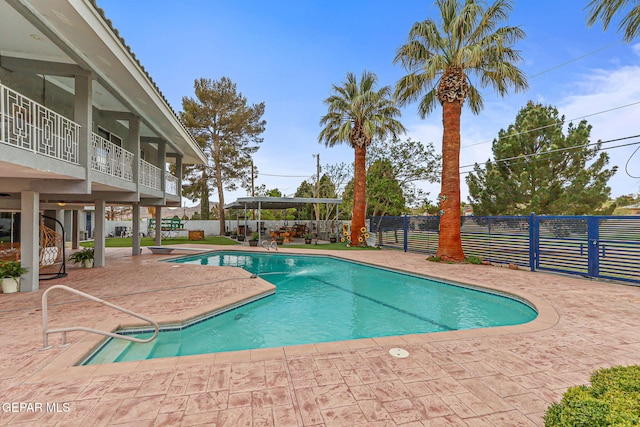 701 La Cruz Dr, El Paso, TX 79902 - view of swimming pool with a diving board, a patio area, a fenced in pool, and fence