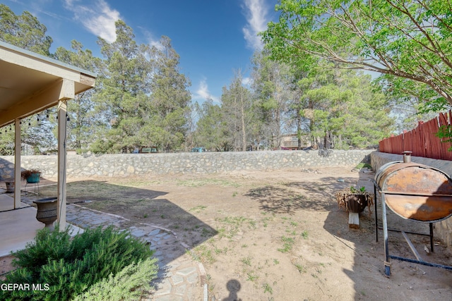 view of yard featuring a fenced backyard and a patio