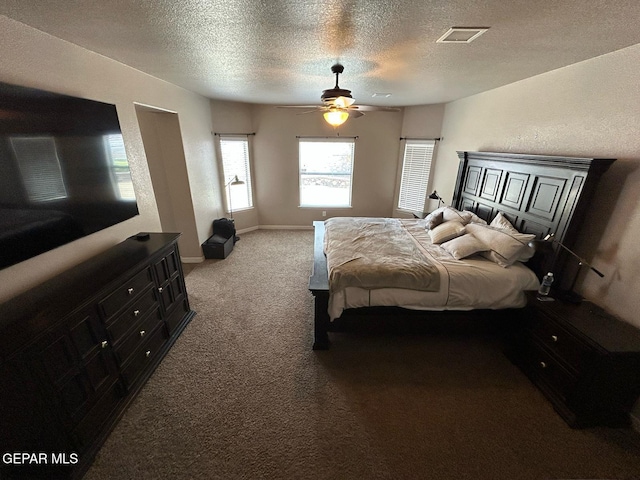 1250 Franklin Raven Place, El Paso, TX 79912 - carpeted bedroom with baseboards, a ceiling fan, visible vents, and a textured ceiling