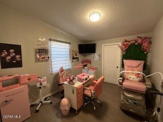 144 Marquita Ln, El Paso, TX 79915 - office area featuring carpet and vaulted ceiling