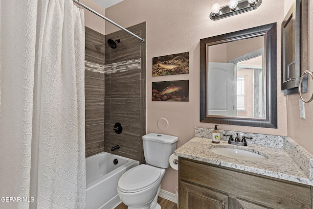 14439 Eastbrook Dr, El Paso, TX 79938 - bathroom with shower / tub combo, toilet, vanity, and wood finished floors
