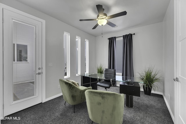 784 Brunswick Pl, Horizon City, TX 79928 - carpeted office featuring baseboards and a ceiling fan