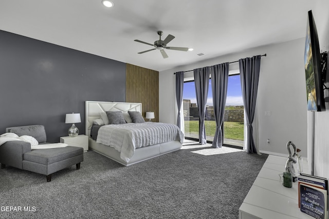 784 Brunswick Pl, Horizon City, TX 79928 - bedroom featuring access to outside, ceiling fan, carpet, recessed lighting, and baseboards