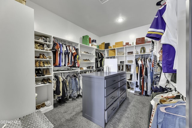 784 Brunswick Pl, Horizon City, TX 79928 - walk in closet featuring visible vents and dark carpet
