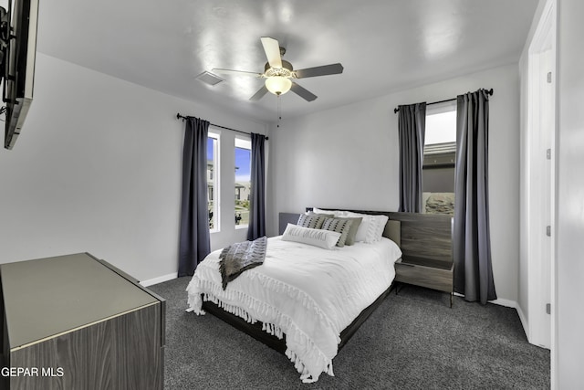 784 Brunswick Pl, Horizon City, TX 79928 - carpeted bedroom featuring visible vents, baseboards, multiple windows, and ceiling fan