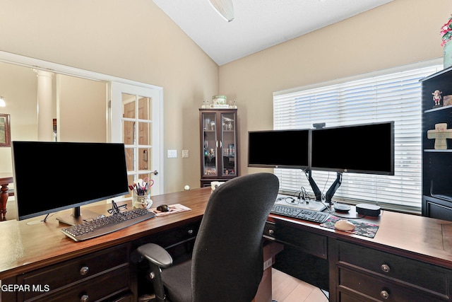 office featuring vaulted ceiling