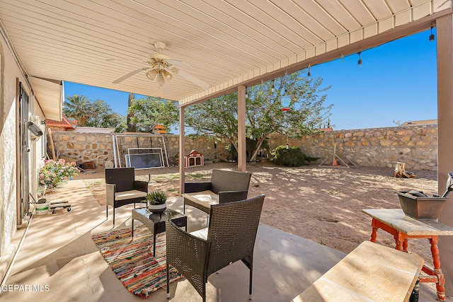 3705 Roslyn Dr, Horizon City, TX 79928 - view of patio / terrace featuring a ceiling fan and a fenced backyard
