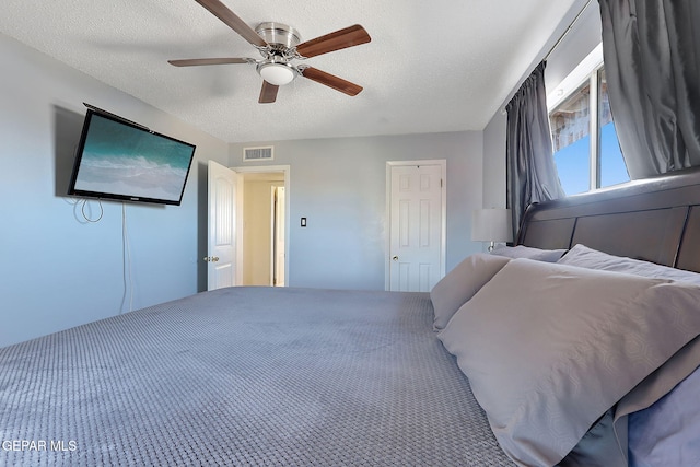 3705 Roslyn Dr, Horizon City, TX 79928 - bedroom with a textured ceiling, a ceiling fan, and visible vents