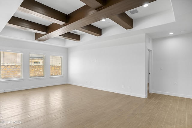 3792 Surmise St, El Paso, TX 79938 - spare room featuring beam ceiling, light wood-style flooring, baseboards, and recessed lighting