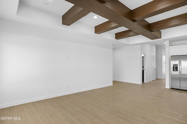 3792 Surmise St, El Paso, TX 79938 - spare room featuring beam ceiling, baseboards, light wood finished floors, and recessed lighting