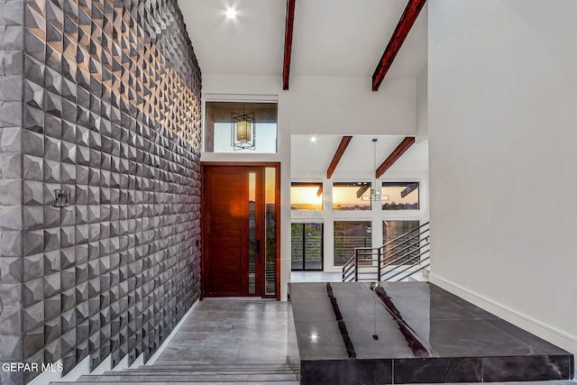 4108 Metetuye Ln, El Paso, TX 79902 - foyer featuring beamed ceiling and stairway