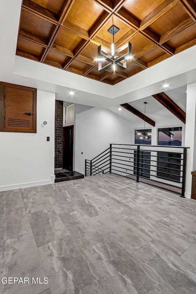 4108 Metetuye Ln, El Paso, TX 79902 - interior space with beamed ceiling, baseboards, coffered ceiling, and wood ceiling