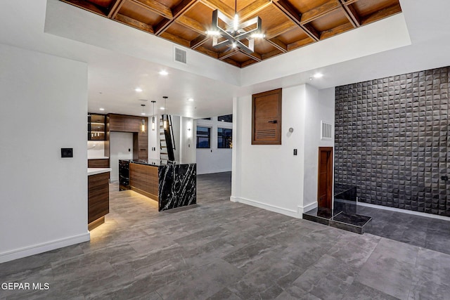 4108 Metetuye Ln, El Paso, TX 79902 - interior space featuring visible vents, baseboards, wooden ceiling, and coffered ceiling