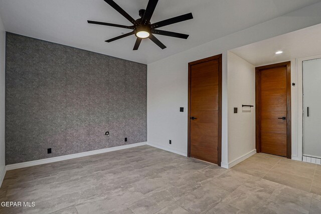 4108 Metetuye Ln, El Paso, TX 79902 - interior space with an accent wall, ceiling fan, and recessed lighting